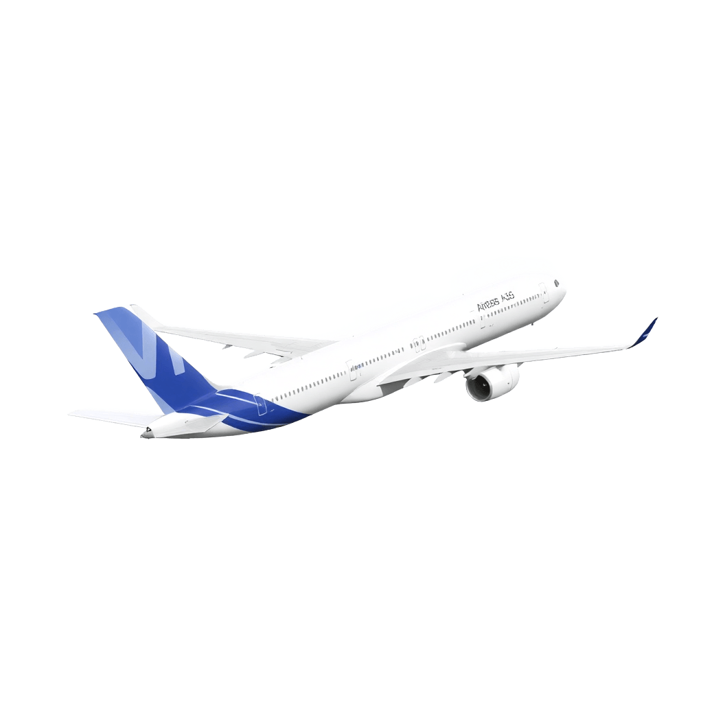 Airbus A350 passenger aircraft side profile, white background removed, high quality rendering